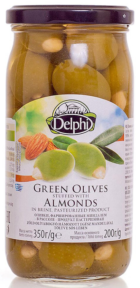 Оливки Delphi фаршированные миндалем, 350гр (АВ)