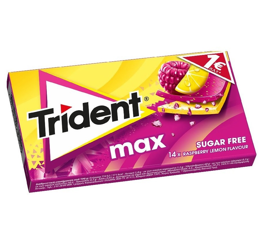 Жевательная резинка "Trident Raspberry Lemon Max Gum" малина, лимон